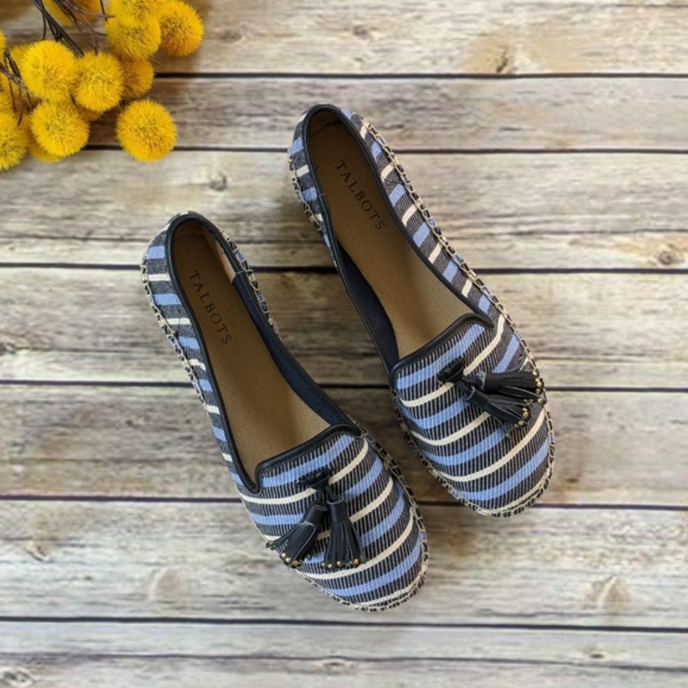 New Talbots Ivy Striped Espadrille Tassel Loafers - Picture 15 of 16